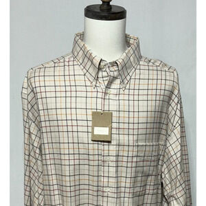 Turnbury‎ Shirt Mens 2x Big Beige Plaid Soft Flannel Button Down Long Sleeve NWT
